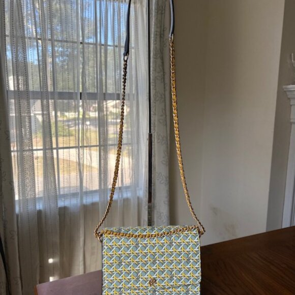 Tory Burch Robinson Shoulder Bag Northern Blue Basket Weave - Picture 14 of 16